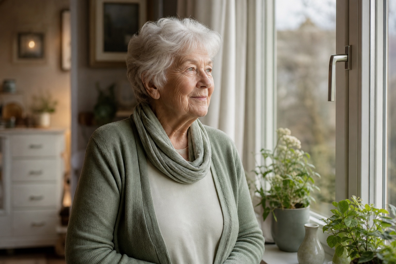 Seniorin am Fenster