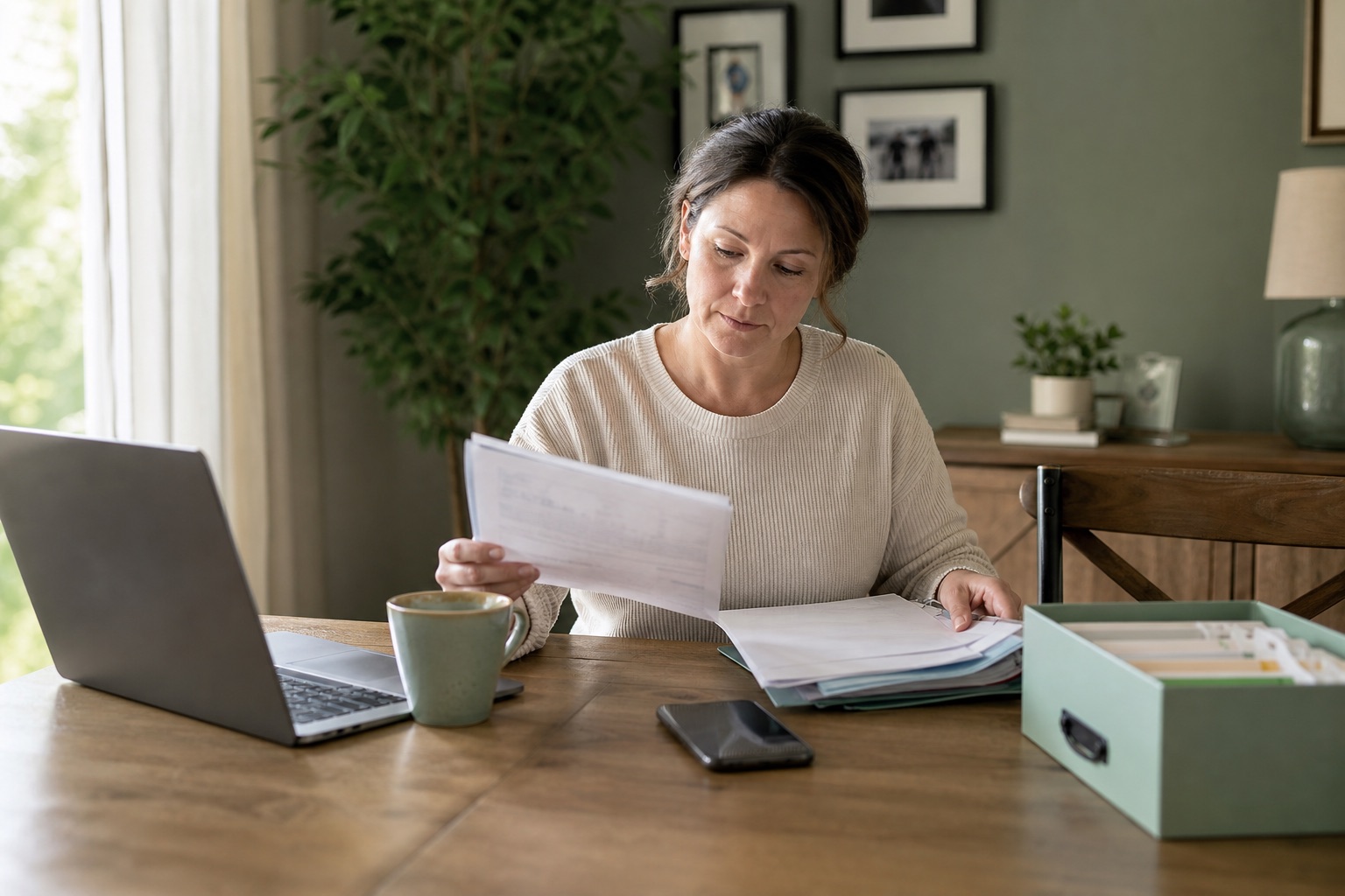 Frau am Telefon, Laptop