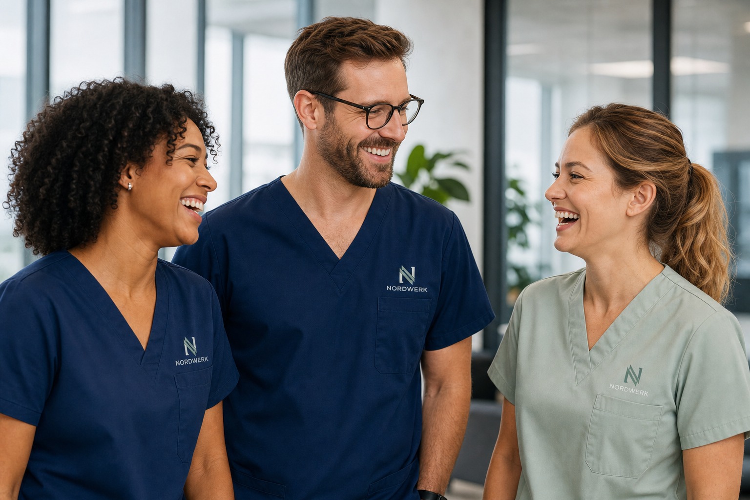 Pflegeteam lacht gemeinsam